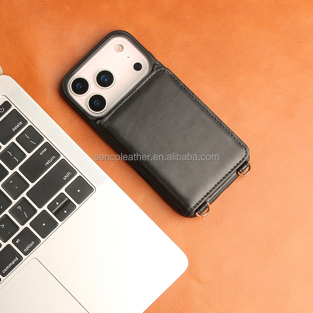 Factory Direct Genuine Leather Crossbody Phone Case with Card Holder, Custom Logo Acceptable