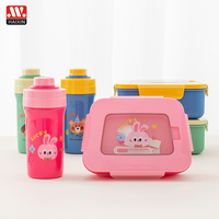 Boîte à lunch bento en plastique pour enfants, 800 ml, 3 compartiments, motif dessin animé mignon, avec bouteille, pour la maison et la cuisine
