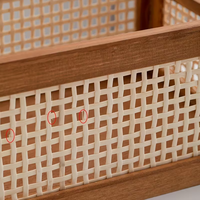 Boîte de rangement en bois de pin en vente chaude, panier de rangement en bois de rotin vintage, organisateur de livres tissé à la main en bois
