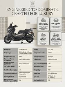 Scooter à essence certifié EURO 5, 150 cm³, refroidissement par eau, 4 temps, monocylindre, 10,5 kW, système ABS, vitesse maximale de 95 km/h - Product Image 4