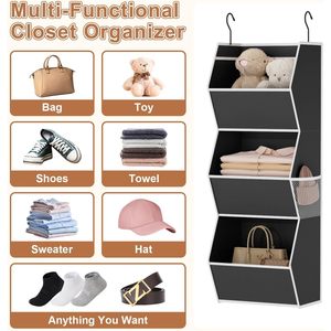 Hanging Closet Organizer 3 Shelf Foldable Fabric Storage With Mesh Pocket For Clothes Bedroom Use - Product Image 5