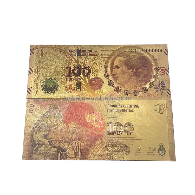 Новый аргентинский 100, ПВХ 24 К, позолоченная фольга, Банкнота с цветной печатью