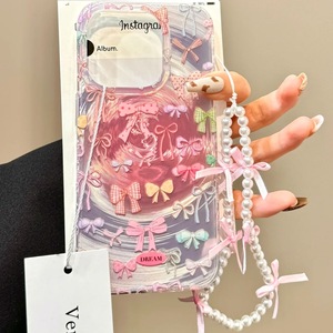 PH167 coreano in rosa idromassaggio <span class=keywords><strong>con</strong></span> fiocco colorato per <span class=keywords><strong>iPhone</strong></span> 16/15/14 custodia per telefono 13/12 ragazza cuore <span class=keywords><strong>11</strong></span> carino XR - Product Image 2