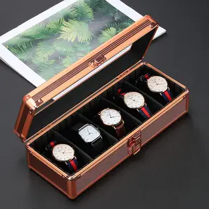 Luxury Fashion Custom Men Rose Gold 5 Slot Glass Cover Beauty Aluminum Gift Storage Packaging Watch box