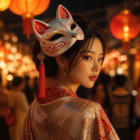 Masque Kitsune japonais original pour cosplay de renard Kabuki, design thermoformé intégral pour un ajustement confortable