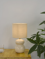 Lampe de table en céramique ivoire de style côtier, flexible et simple, avec abat-jour en lin, LED blanc chaud, taille mini, pour salon et décoration intérieure