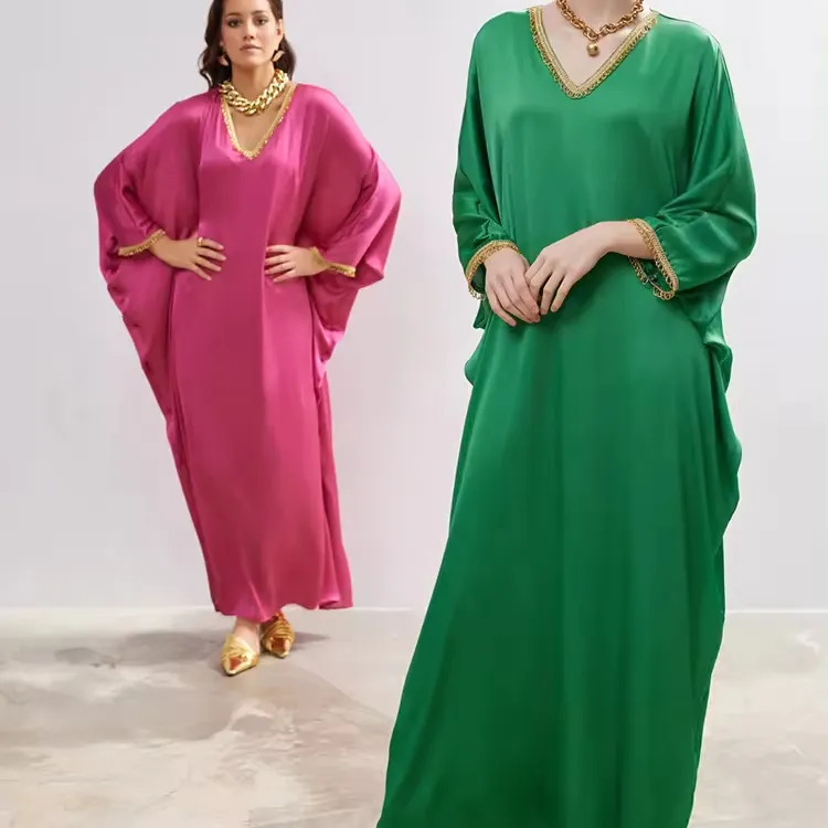 Dubai Abaya kaftan lindo cor roxa tradicional muçulmano kaftan de cor sólida design marroquino