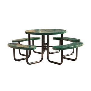 Muebles de Jardín para Exteriores, Mesa de Picnic Redonda de Metal Expandido con Banco, Mesa y Silla de Comedor de Metal Comercial para Patio Público - Product Image 5