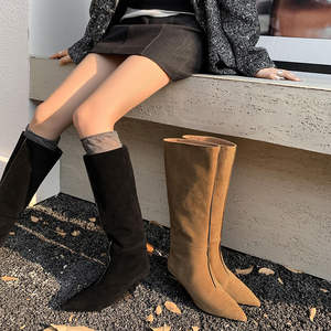 Elegantes Botas Largas Retro para Mujer, Hechas a Mano, de Color Sólido, con Punta en Pico, Diseño Casual, Tacón Delgado que Aumenta la Altura, Antideslizantes - Product Image 5