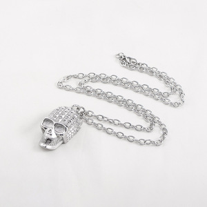 Collier pendentif crâne en acier inoxydable, design squelette géométrique, style punk rock hip hop unisexe, bijoux tendance - Product Image 2