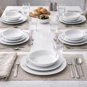 White Porcelain Dinnerware <b>Set</b> 18 <b>Pc</b> Round Plates With Decorative Design For 6 People Soup And Flat Plates - Product Image 5