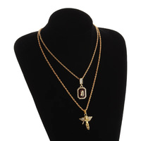 Luxuriöses Schmuckset für Damen: Halskette mit Engel-Flügel-Anhänger aus Legierung mit Diamant-Gravur, trendige rote Rubin-Stackable-Choker-Kette