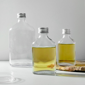 Rỗng chai rượu vang 50ml 100ml 200ml 250ml 350ml Thủy Tinh Phẳng Flask rượu đồ uống Vodka Chai nước trái cây với nắp - Product Image 3