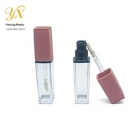 Tube de brillant à lèvres transparent en ABS avec capuchon rose, grande brosse, flacon rechargeable DIY, emballage cosmétique personnalisé Yan Xing avec marquage à chaud