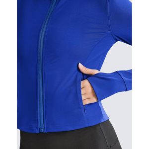 Women Cropped Workout <b>Jacket</b> Full Zip Slim Fit Athletic <b>Jacket</b> Thumb Holes Running <b>Jacket</b> With Zipper Pockets - Product Image 4