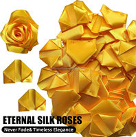 OKAY Rose éternelle préfabriquée en or jaune, demi-fini, avec ruban de satin et pétales de rose, fleurs éternelles faites à la main pour l'anniversaire