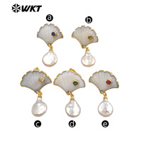 WT-MPE194 Boucles d'oreilles de luxe plaquées or 18 carats avec zircon et perle naturelle pour femme, accessoire de bijouterie vintage et tendance