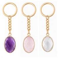 Nouveau porte-clés pendentif en cristal naturel taillé en forme ovale, plaqué or, décoration et cadeau, vente en gros