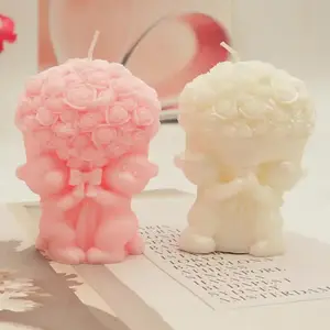Cetakan silikon lilin beruang mawar Hari Valentine baru cetakan lilin dekoratif silikon Aroma cetakan lilin seni buatan tangan DIY
