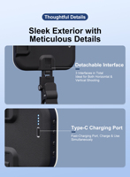 Lampe de poche portable rechargeable pour téléphone portable, température de couleur réglable 2500-6500K, CRI élevé Ra>97