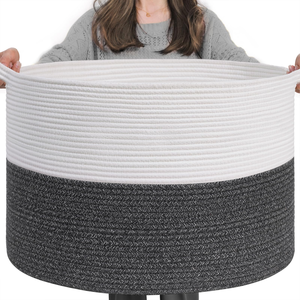 Panier de rangement en corde de coton tressée extra large 21,7" x 21,7" x 13,8" pour couvertures de bébé, jouets, linge et outils - Product Image 5