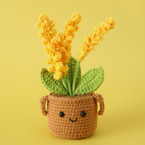 Decorazione Artigianale Lavorata a Maglia e Uncinetto, a Forma di Pianta in Vaso con Faccina Sorridente, Simbolo di Abbondanza e Buon Augurio, con Spiga di <span class=keywords><strong>Grano</strong></span> e Orzo - Product Image 3