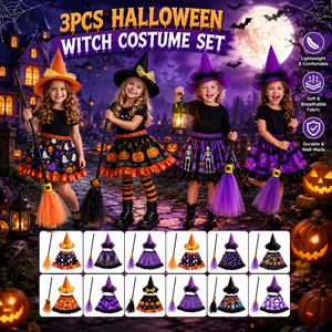 Pafu - Conjunto de <span class=keywords><strong>Disfraz</strong></span> de Bruja de Halloween para Niñas, 3 Piezas, con Sombrero, Escoba y Falda, <span class=keywords><strong>Disfraz</strong></span> de Cosplay para Fiestas - Product Image 3