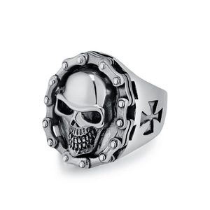 Bague tête de mort pour hommes, en alliage de zinc, noir, or, argent, bijoux décontractés, Style Punk, Design de chaîne de moto - Product Image 5