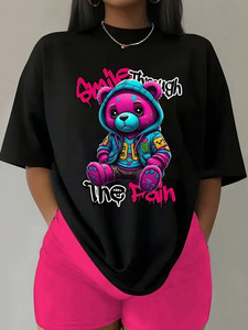 Maglietta da donna alla moda modello <span class=keywords><strong>Punk</strong></span> Bear da donna estiva Casual girocollo lunga corta ampia regalo perfetto per i giovani - Product Image 2