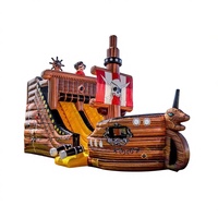 Toboggan gonflable commercial en forme de bateau pirate avec château gonflable et trampoline en PVC, facile à installer pour aire de jeux pour enfants
