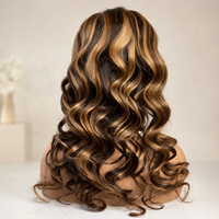 Mixte 4 # /27 #   Perruques Lace Front Cheveux Humains Blond Miel avec Mèches, Ondulées, Densité 150% 180% 200%, Perruques Colorées Blond Miel et Marron