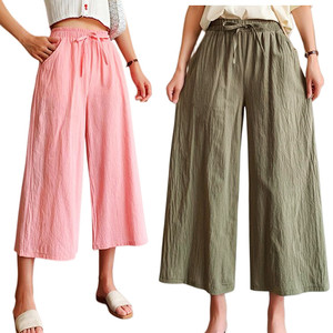 <span class=keywords><strong>Pantaloni</strong></span> <span class=keywords><strong>Estivi</strong></span> da <span class=keywords><strong>Donna</strong></span> a Gamba Larga <span class=keywords><strong>con</strong></span> <span class=keywords><strong>Vita</strong></span> Elastica, Lunghezza al Polpaccio, <span class=keywords><strong>in</strong></span> Cotone e Lino, Casual - Product Image 6