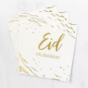 Décorations de table pour fête, serviettes en papier dorées à 2 plis, 16 pièces, motif marbré, Eid Mubarak - Product Image 1