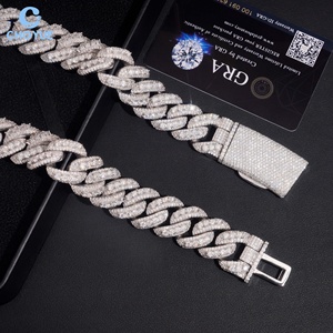 Cadena de eslabones cubanos de moissanita de 20 mm de gran tamaño con engaste alto, chapada en rodio, de plata maciza 925, joyería Hiphop Iced Out - Product Image 5