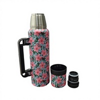 Termo Clásico de Acero Inoxidable 304 de Doble Pared con Aislamiento al Vacío, Diseño Floral Hawaiano, Gran Capacidad, Antiderrames, Libre de BPA