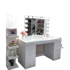 OEM/ODM Schlafzimmer Möbel Coiffeuse avec miroir Weiß/Schwarz 13 Schubladen Kommode Make-up Waschtisch mit Smart Light Mirror