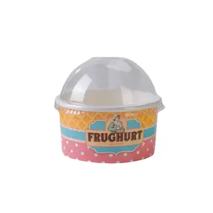 Khách hàng in giấy dùng một lần Ice Cream cup với mái vòm Nắp bán buôn, dùng một lần giấy đông lạnh cốc sữa chua