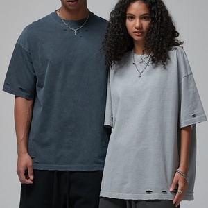 T-shirt personnalisé pour hommes Impression corporelle abstraite vieillie Lavage à l'acide Rétro T-shirt lourd pour hommes Hip Hop T-shirts pour hommes en coton - Product Image 2