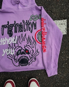 Oem Custom Logo Dgt Print Vintage Hoodies Cropped Man Hoodies Raw Hem Hem Raw Hem <span class=keywords><strong>No</strong></span> String Patch Cut and Sew Sweat à capuche pour hommes - Product Image 3