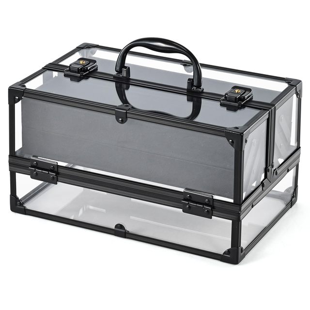 Aluminum Makeup Case Cosmetics Display Toiletry Organizer Box Transparent Acrylic Artists Train Case Makeup Tools Storage Case