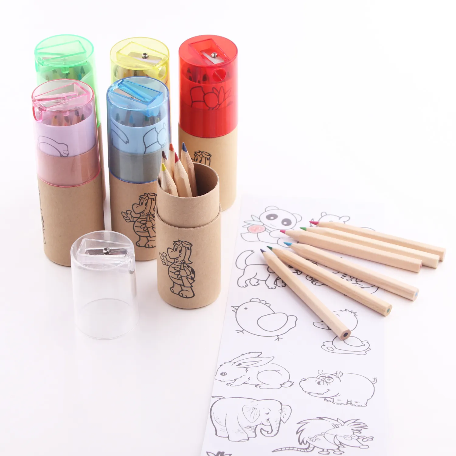 Mini conjunto de lápis de madeira, conjunto de lápis de madeira personalizado com logotipo personalizado, presentes para crianças, afiador de desenhos