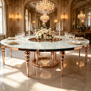 Luxury Furniture Event <b>Party</b> Glod Stainless Steel Glass Dining Round Banquet Hall <b>Tables</b> for Wedding - Product Image 1