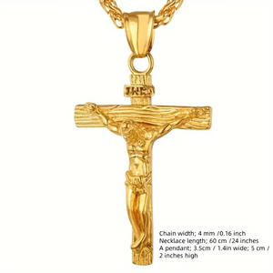 Moda crucifijo Jesucristo Metal Cruz colgante collar moda Acero inoxidable hombres mujeres joyería oro <span class=keywords><strong>plata</strong></span> Color - Product Image 6