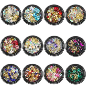 12 caixas Nail Art Craft 3D Mix-forma Metal Nail Studs Big Gem Decoração Nail Art Supplies