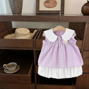 Conjunto de <span class=keywords><strong>Ropa</strong></span> para Bebé Niña con Estampado Floral y Cuello Peter Pan, Sin Mangas, Dos Piezas, Estilo Casual de Verano - Product Image 1