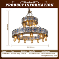 Lustre suspendu LED rond à deux niveaux en métal vintage, mosaïque islamique, grand modèle, pour mosquée, sur mesure