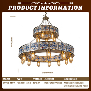 Lampadario a sospensione LED rotondo a due livelli in metallo vintage, personalizzato per ingegneria architettonica di moschee, con mosaico islamico, grande per Masjid - Product Image 2
