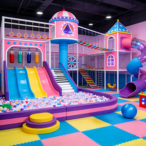 Château de jeu intérieur tout-en-un personnalisé, couleur pastel, luxueux et doux, avec fosse à balles dorée, éclairage néon, idéal pour Instagram, capacité de 50 à 100 enfants - Product Image 1