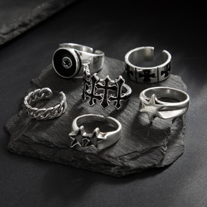 パンクメタルスタック可能なオイルドロップスター/クロスリングセット男性用ハイホップ男性用クールフィンガーリングアクセサリー手にファッションジュエリーギフト - Product Image 6