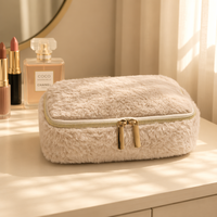 Pochette de maquillage en peluche douce, écologique, en fausse fourrure, pochette cosmétique moelleuse avec fermeture éclair, sac de toilette portable pour femmes